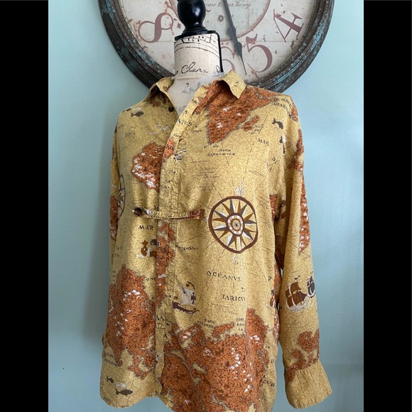 Beautiful Anne Pinkerton Travelers Map Blouse Sz S - Picture 1 of 4